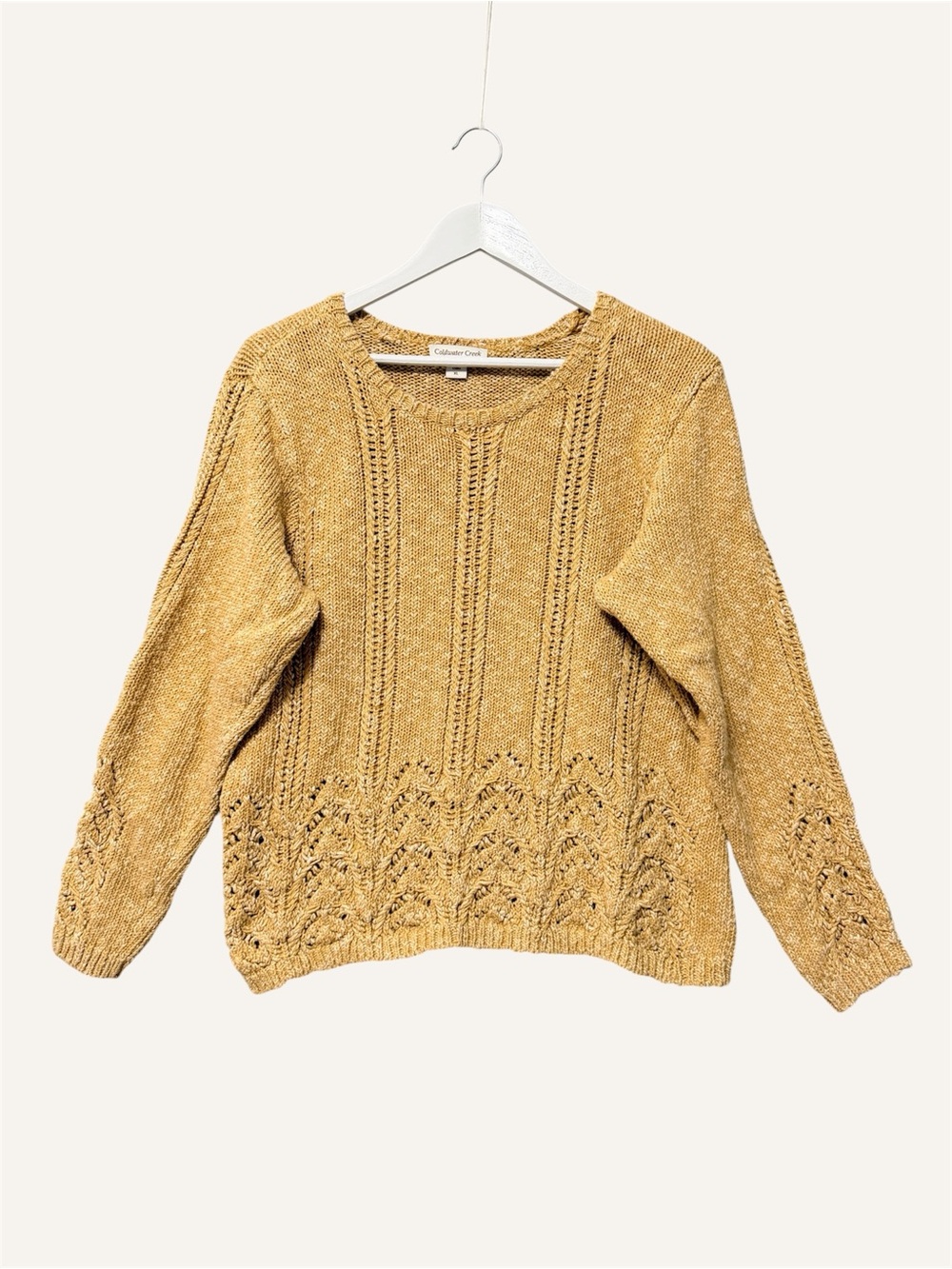 Coldwater Creek Pointelle Knit Cotton Rag Sweater Size XL Golden Tan Breathable